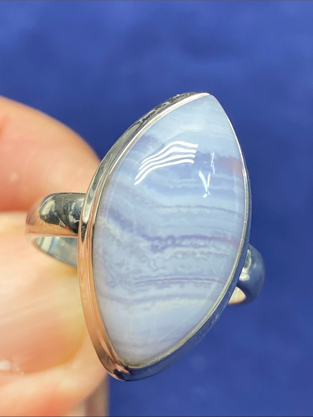 Sterling Silver Blue Lace Agate Marquise Ring Size 8